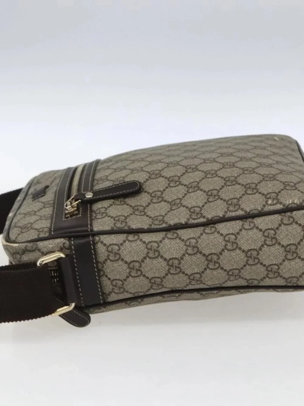 GUCCI GG Supreme Shoulder Bag PVC Beige Gold 201448 Auth ti3728
